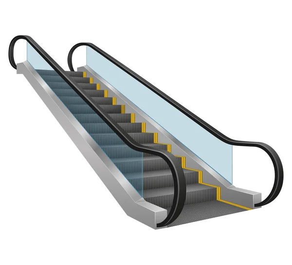 Realistic Modern Escalator Vector Illustration Isolated White Background — Stock Vector