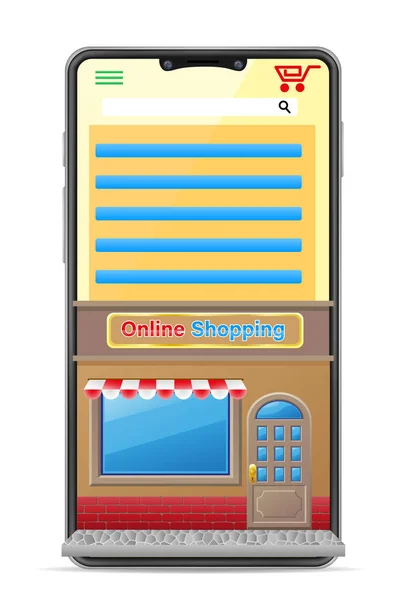 Smartphone Koncept Online Shopping Vektor Illustration Isolerad Vit Bakgrund — Stock vektor