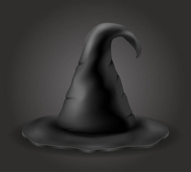 Sihirli cadı şapkası vektör çizimi siyah arkaplanda izole