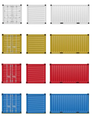 Uzun mesafe ticari taşımacılık için metal kargo konteynırı beyaz arka planda izole edilmiş deniz veya demiryolu karikatür stok vektör ilülasyonu