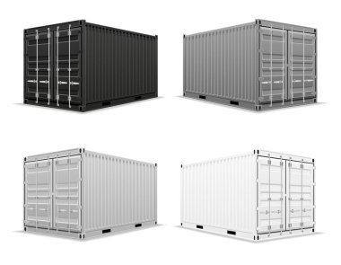 Uzun mesafe ticari taşımacılık için metal kargo konteynırı beyaz arka planda izole edilmiş deniz veya demiryolu karikatür stok vektör ilülasyonu