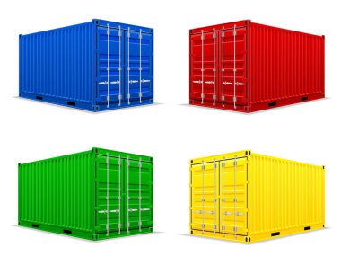 Uzun mesafe ticari taşımacılık için metal kargo konteynırı beyaz arka planda izole edilmiş deniz veya demiryolu karikatür stok vektör ilülasyonu