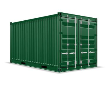 Uzun mesafe ticari taşımacılık için metal kargo konteynırı beyaz arka planda izole edilmiş deniz veya demiryolu karikatür stok vektör ilülasyonu