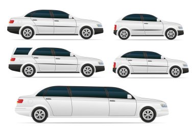 Farklı gövdeli yolcu vagonları beyaz arka planda izole edilmiş stok vektör illüstrasyonu