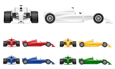 Yüksek hızlı formül yarışları için spor yarış arabası beyaz arka planda izole edilmiş karikatür stok vektör çizimi