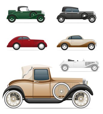 Retro vintage eski araba eski taşıma aracı çizgi film stok vektör illüstrasyonu beyaz arka planda izole