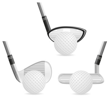 Golf oyunu çizgi film için kulüpler beyaz arka planda izole edilmiş hisse senedi vektör illüstrasyonu