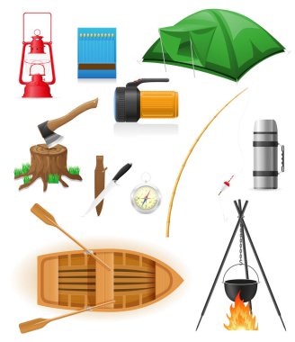 Beyaz zemin üzerinde izole edilmiş açık hava eğlence öğeleri ve ekipman karikatür stok vektör ilülasyonu