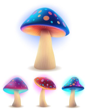mushrooms fantasy magic multicolored narcotic and intoxicating shine luminous cartoon stock vector illustration isolated on background