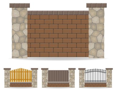 fence made from wooden stone brick cartoon stock vector illustration isolated on white background