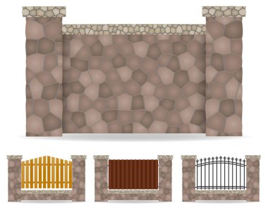 fence made from wooden stone brick cartoon stock vector illustration isolated on white background