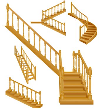stairs for the house inside to the second floor made of wooden cartoon stock vector illustration isolated on white background