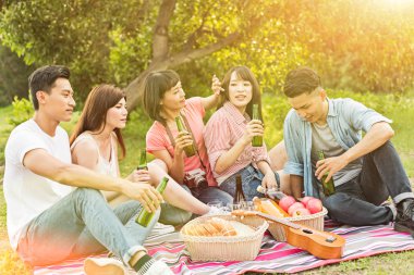 Asya insanlar bir piknik ile bira almak