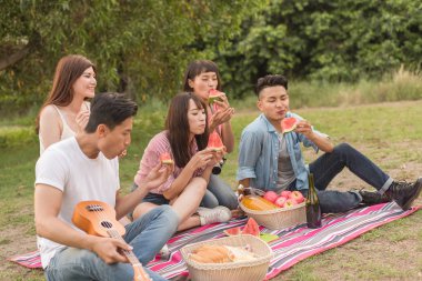 Asya insanlar bir piknik ile karpuz almak