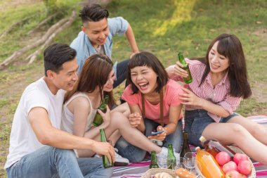 Asya insanlar bir piknik ile bira almak