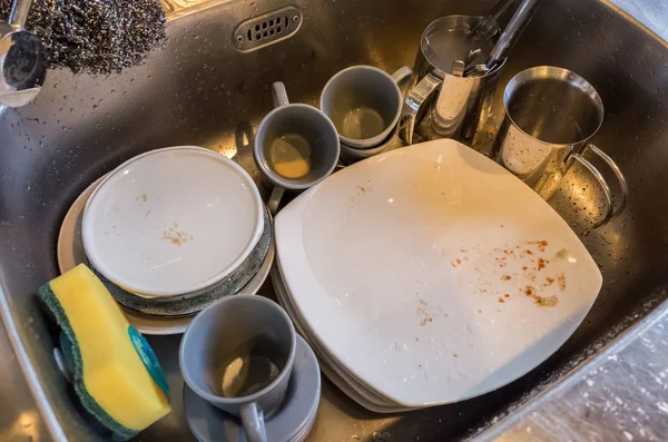 Dirty Dishes Kitchen Sink Home — Stock Photo, Image