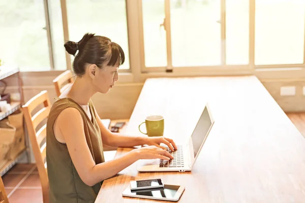 Asian Mature Woman Using Laptop Concept Working Home — Stock Photo, Image