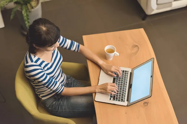 Asian Woman Using Laptop Night Concept Working Home — Stock Photo, Image