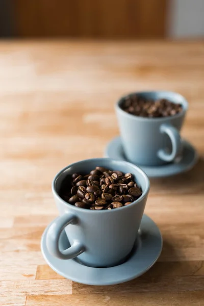 Cup Coffee Beans Wooden Table — Stock Photo, Image