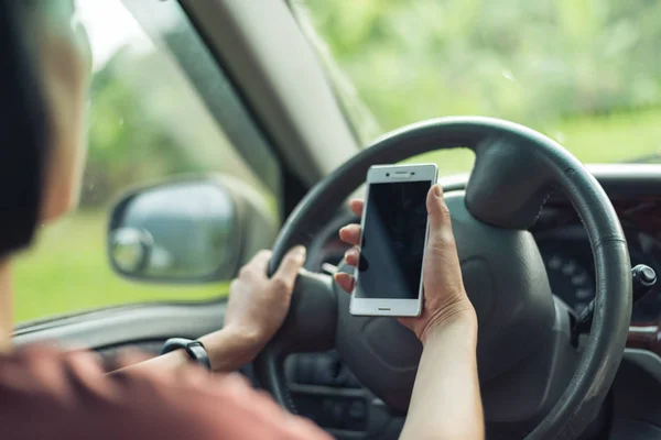 Women Driver Cell Phone Hand While Driving — Stock Photo, Image