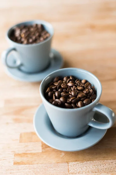 Cup Coffee Beans Wooden Table — Stock Photo, Image