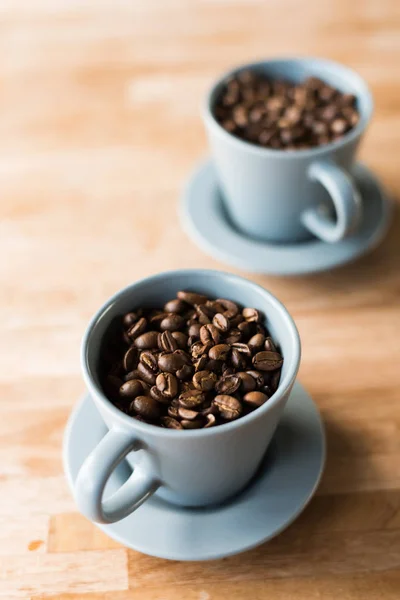 Cup Coffee Beans Wooden Table — Stock Photo, Image