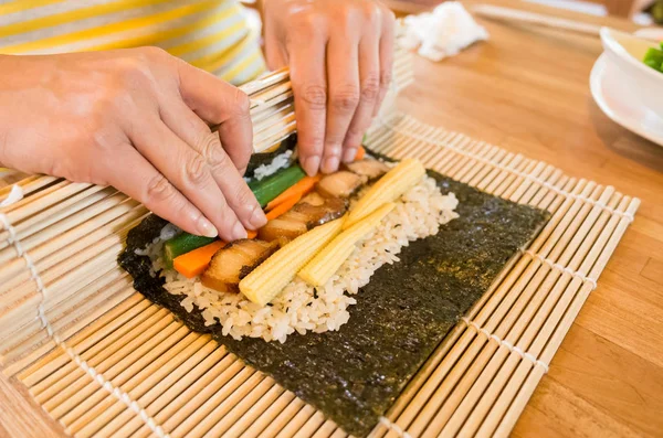 Prepare Make Homemade Sushi Table Home — Stock Photo, Image