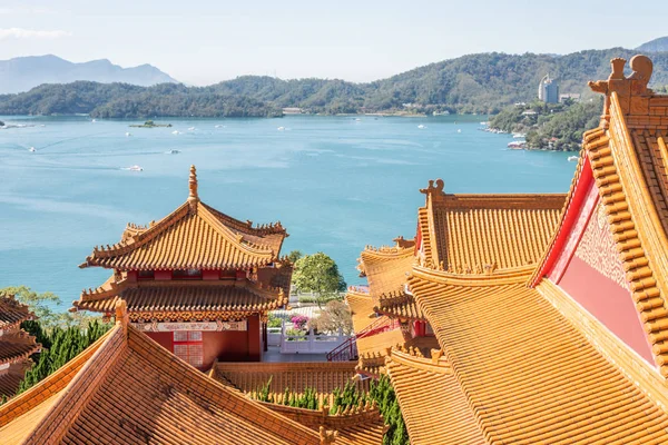 Toit Traditionnel Temple Wenwu Sun Moon Lake Taiwan — Photo