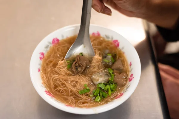 Taiwan snack of thin noodles with pork intestine