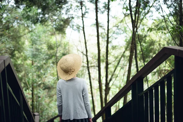 屋外の階段を歩いている女性 — ストック写真