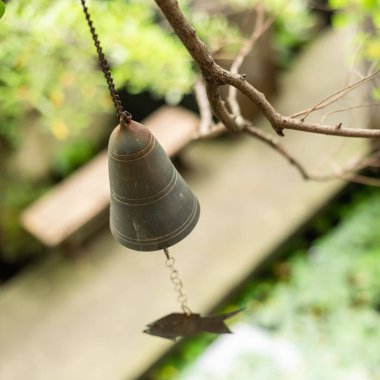 antik ve retro çan bir ağaca asmak