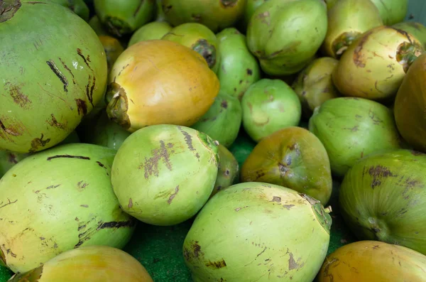 Kokosfrüchte stapeln sich auf dem Marktplatz — Stockfoto