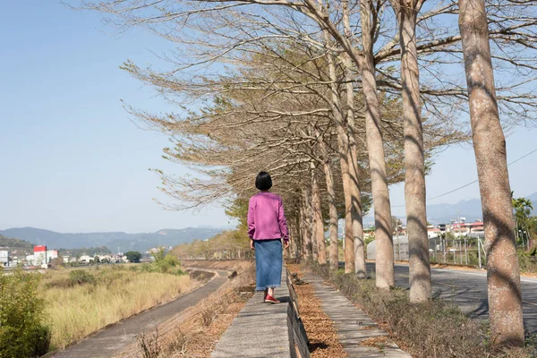 ツリーの下でアジアの女性の散歩 — ストック写真