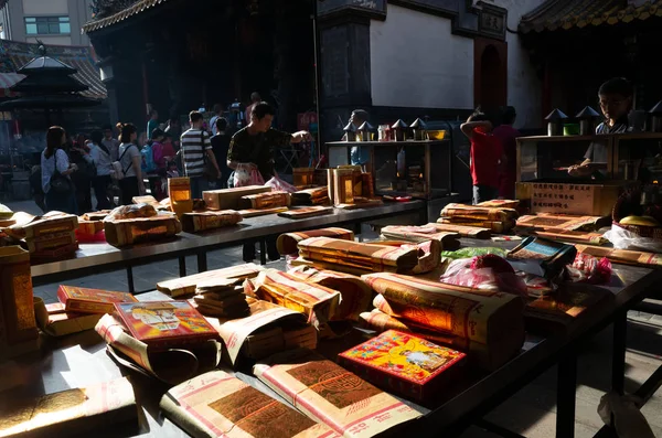 Chinese joss gold paper craft on a table — Stock Photo, Image