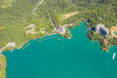 ünlü Sun Moon Lake manzara havadan görünümü