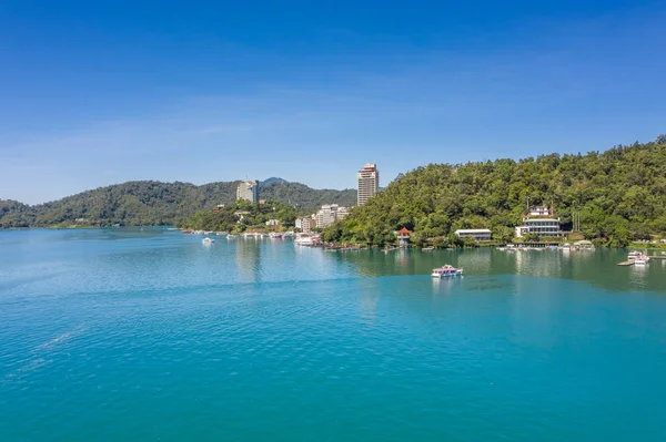 Landskab Shuishe Pier ved Sun Moon Lake - Stock-foto