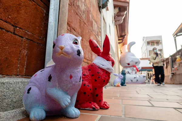 Tainan City Taiwan Feb 3Rd 2020 Rabbit Statue Decoration Chinese — Stock Photo, Image