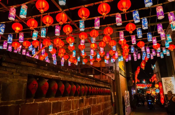 Yunlin Taiwan Fevereiro 2020 Festival Lanternas Com Lâmpadas Penduradas Rua — Fotografia de Stock