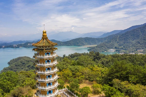 Luchtfoto Van Pagoda Bij Sun Moon Lake Nantou Taiwan — Stockfoto