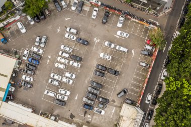 Taichung, Tayvan - 27 Eylül 2019: Tayvan, Asya 'daki Taichung otoparkının hava manzarası