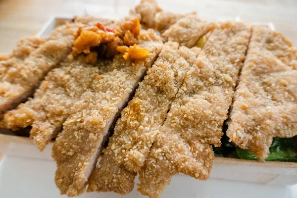 Caixa Almoço Frito Costeleta Porco Mesa Restaurante Chinês — Fotografia de Stock