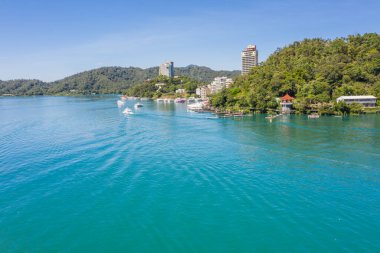 Nantou, Tayvan - 2 Ekim 2019: Shuishe Rıhtımı Sun Moon Gölü, Tayvan, Asya