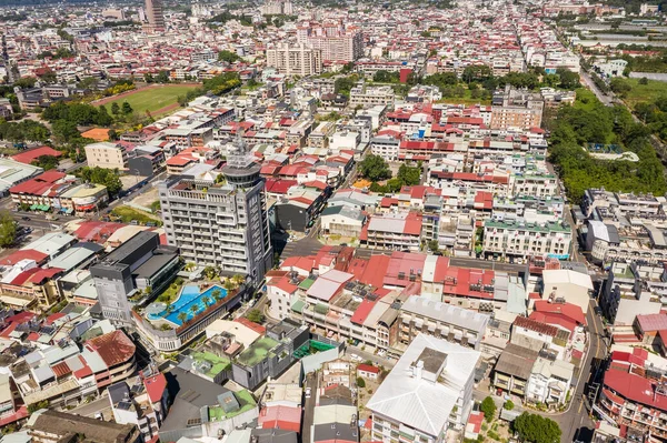 台湾南投 2019年10月30日 台湾南投県の建物を持つプリ町の空撮 — ストック写真