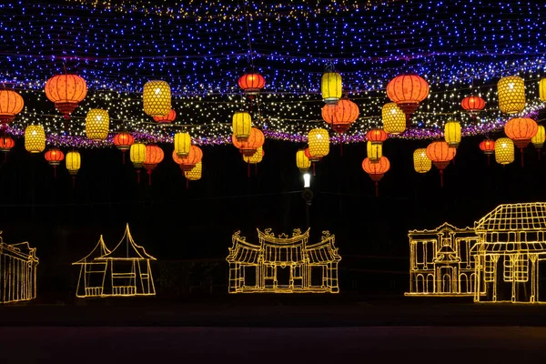 Taichung City Taiwan Fevereiro 2020 Festival Lanternas Com Turistas Lanternas — Fotografia de Stock