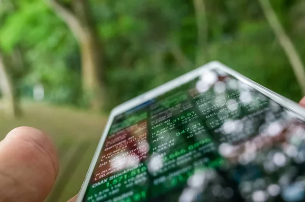 using a mobile device to check market data in the outdoor