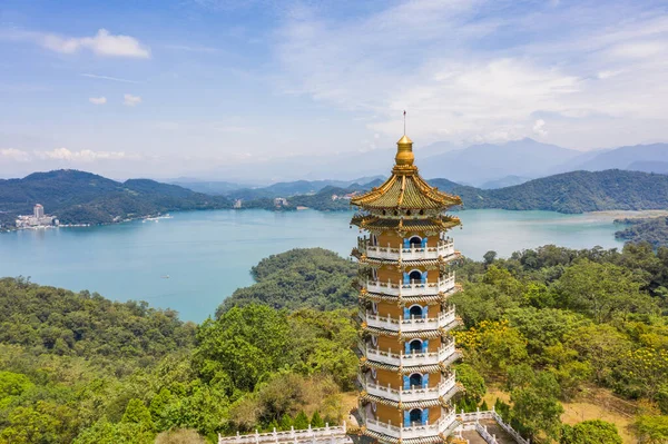 Luchtfoto Van Pagoda Bij Sun Moon Lake Nantou Taiwan — Stockfoto