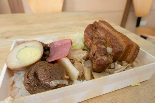 Lanches Taiwaneses Carne Porco Cozida Soja Com Arroz — Fotografia de Stock