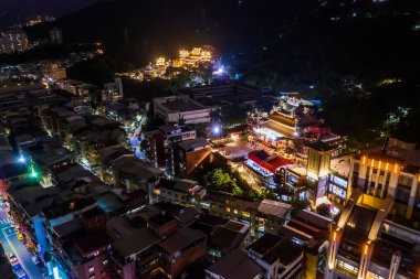 Taipei, Tayvan - 20 Ekim 2019: Gökdelenler, Taipei, Tayvan ile gece manzarası