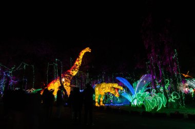 Taichung Şehri, Tayvan - 19 Şubat 2020: Tayvan, Asya 'daki Houli At Çiftliği' nde turist ve fenerlerle fener festivali