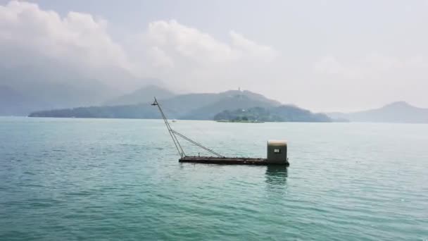 Landschaft Von Fischerboot Über See Sun Moon Lake Nantou Taiwan — Stockvideo